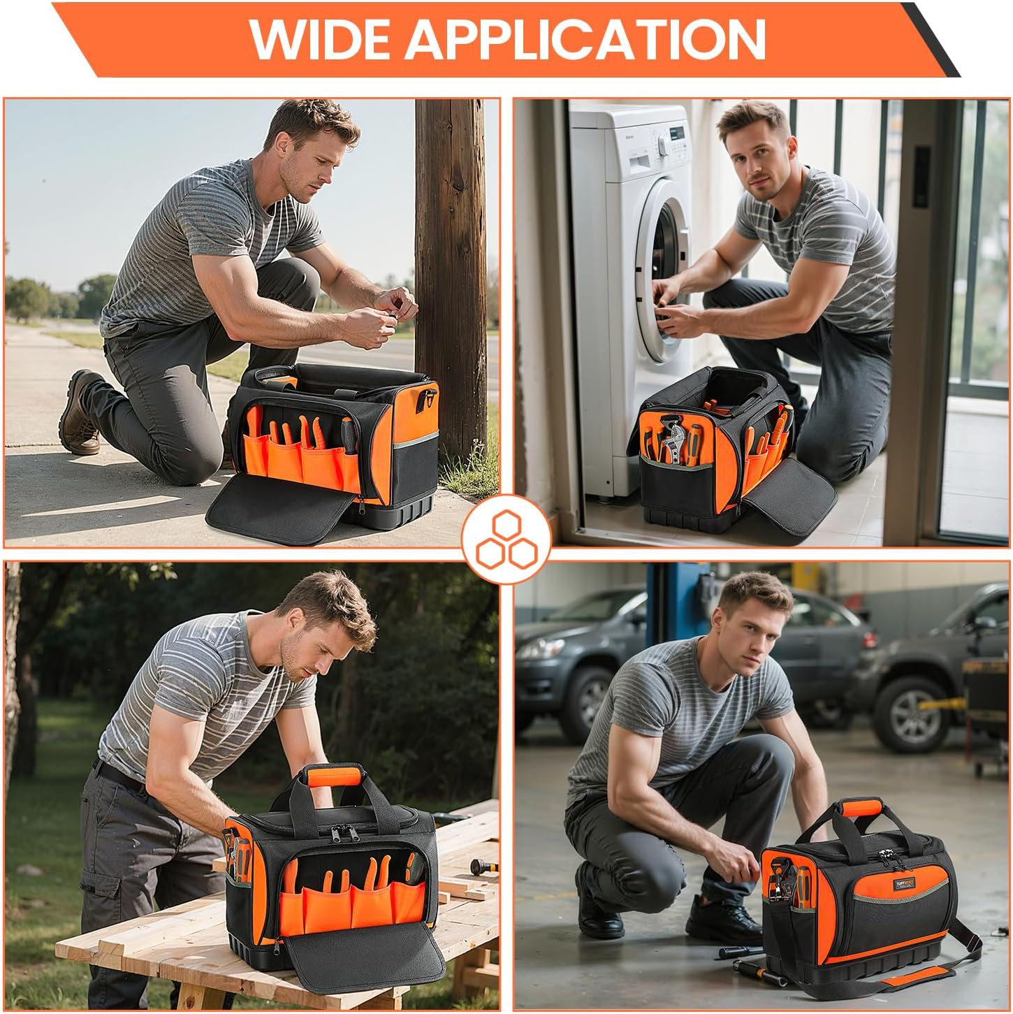 Tool Bag, Large Tool Organizer Bag with 18 Pockets,15.7x 11.4x 9.8 inch, Heavy D