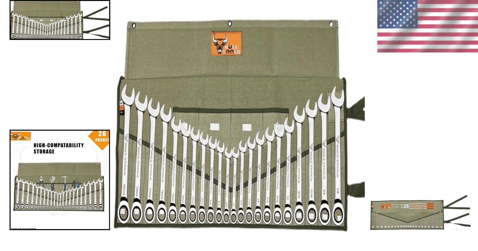 Compact Wrench Roll Bag, Organizer for DIYers & Electricians