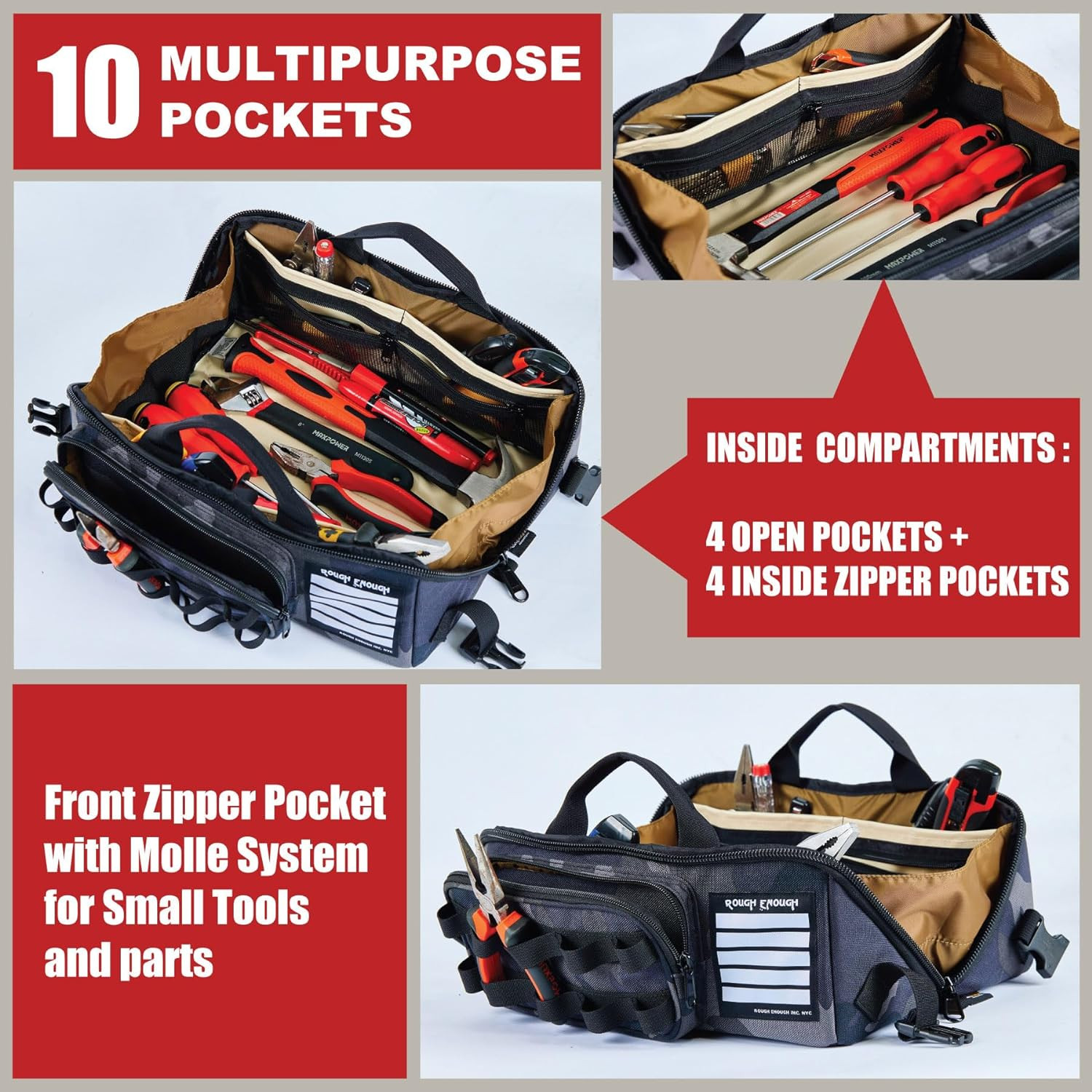 Rough Enough Compact Tool Bag for Electricians, Mechanics & Carpenters