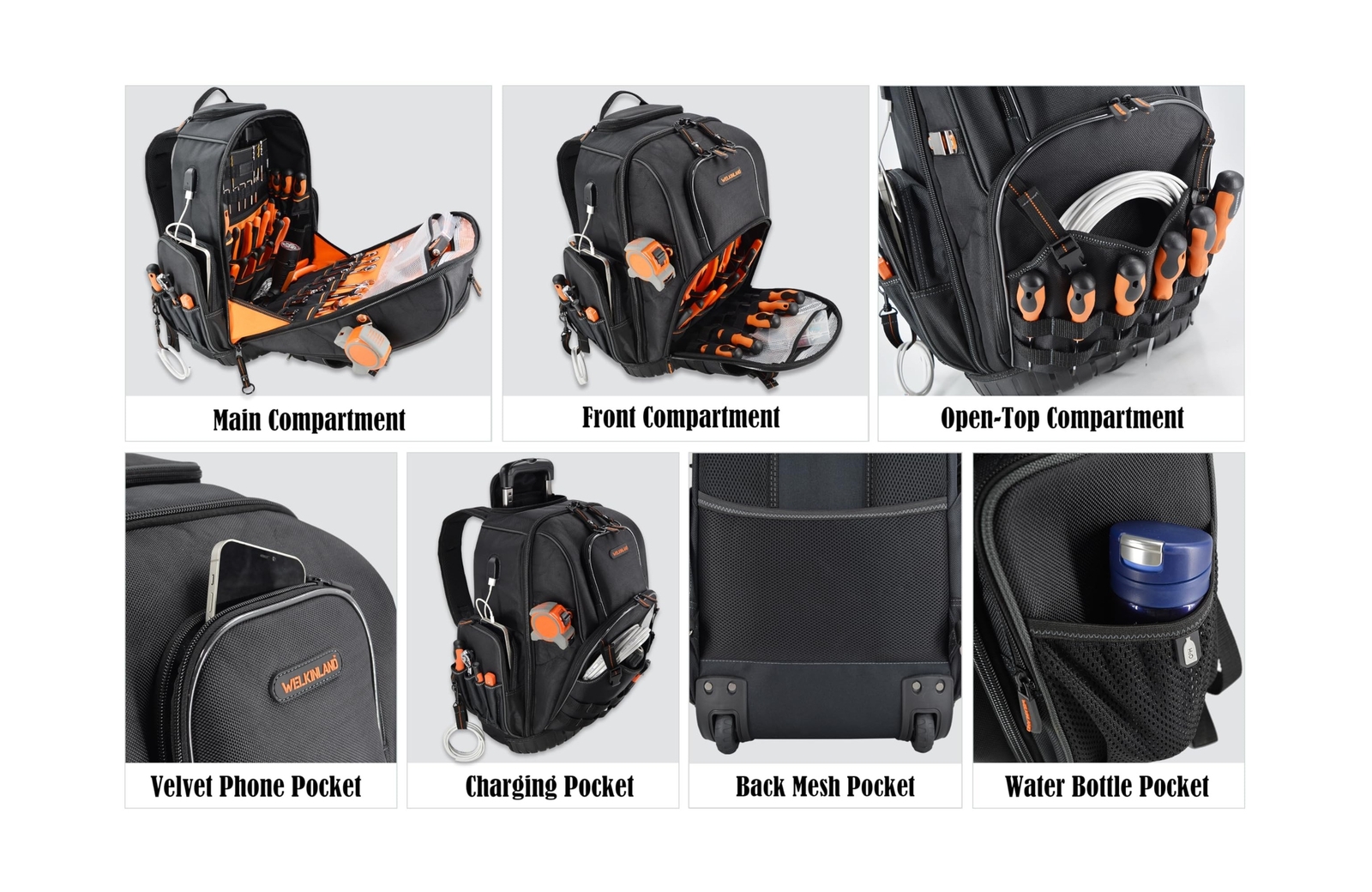 72Pockets Rolling Tool backpack, Large tool bag with wheels, Rolling Electric…
