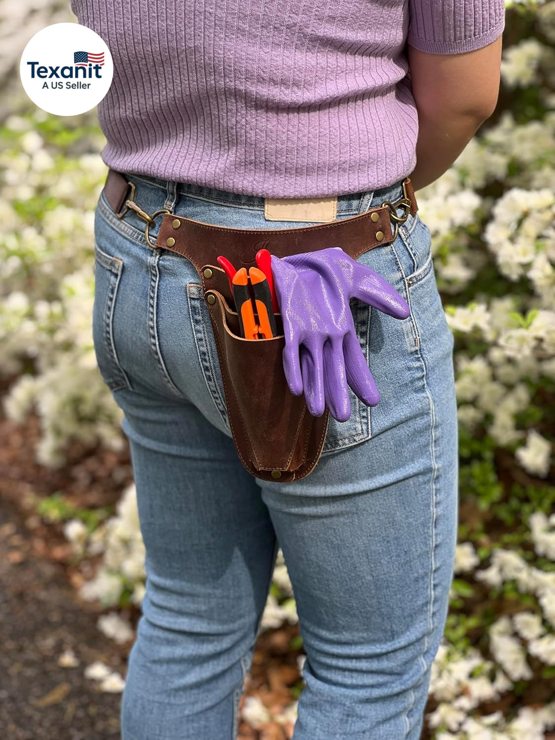 Garden Tool Belt, Handmade Premium Leather with Pouches Pockets Holster for Wome