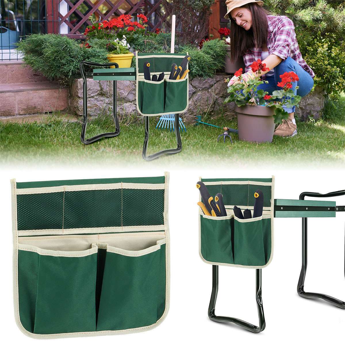 Folding Garden Kneeler Seat Bonus Tool Pouch Portable Stool Pad Chair Bag Holder