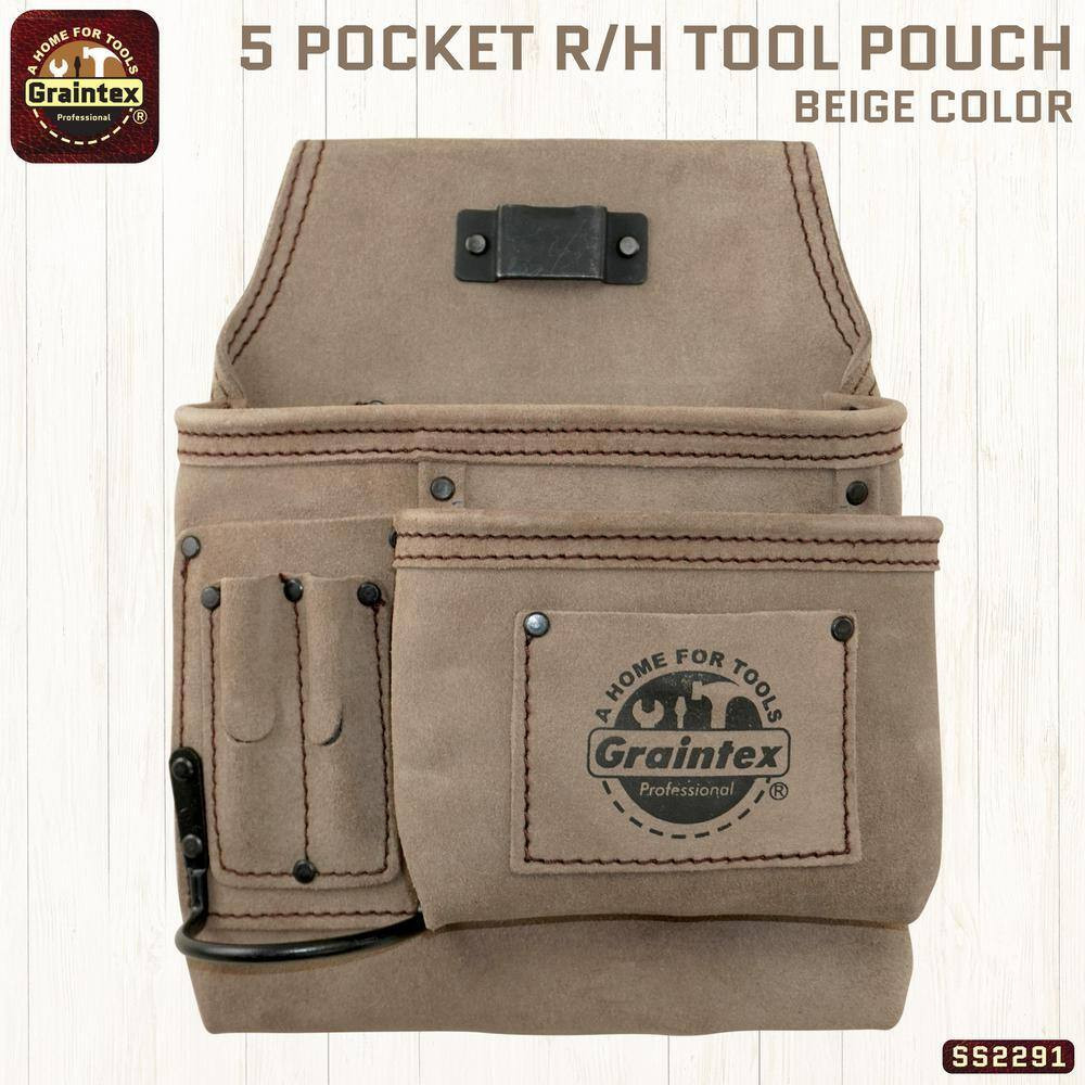 5-Pocket Suede Leather Right Handed Nail and Tool Pouch