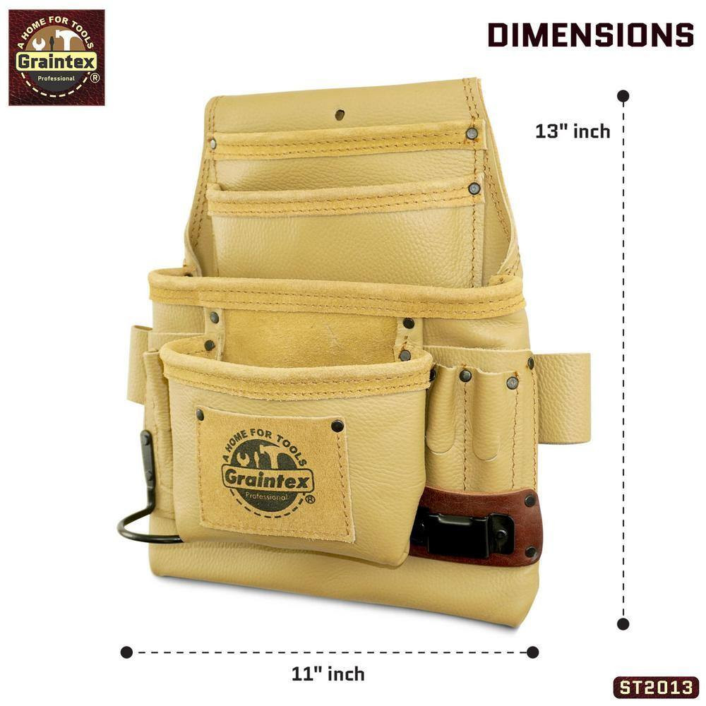 10-Pocket Rugged Top Grain Leather Nail and Tool Pouch