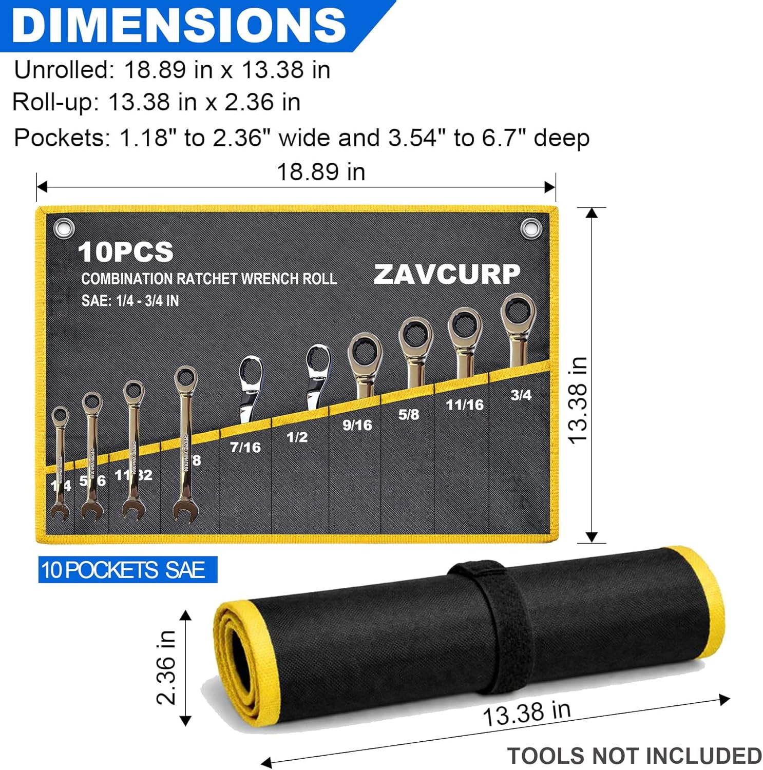Heavy-Duty Wrench Roll Organizer with Waterproof Pockets for SAE & Metric Tools