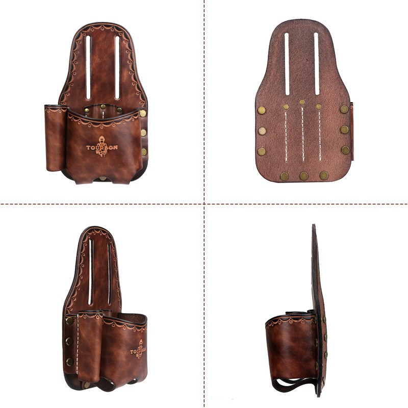 TOURBON Leather Tape Measuring Belt Pouch Knife Holder Contractor Pencil Case