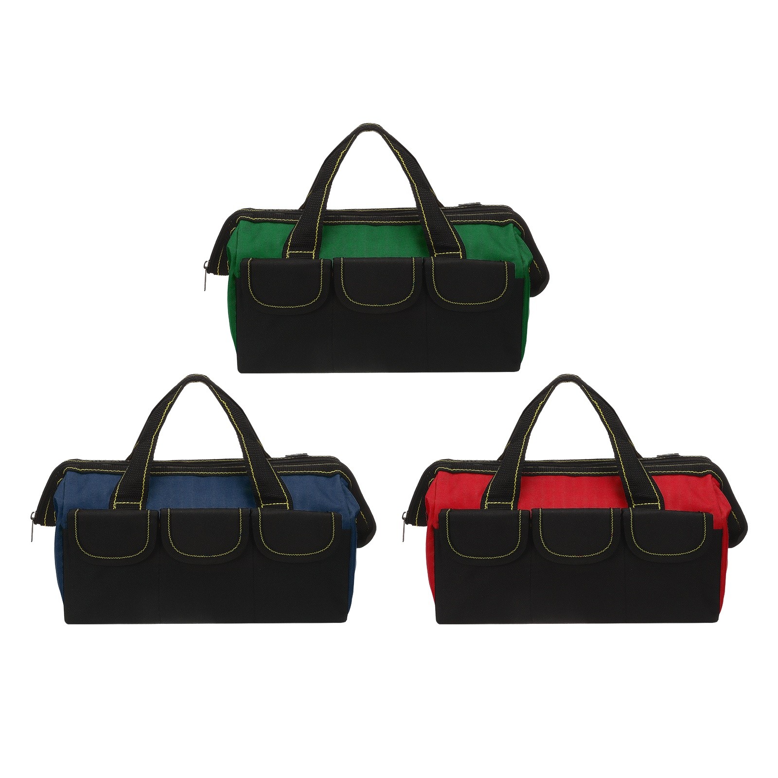 3pcs Wide Mouth Tool Bag 12.2 Inch Tote Bag, Blue-black/Red/Army Green