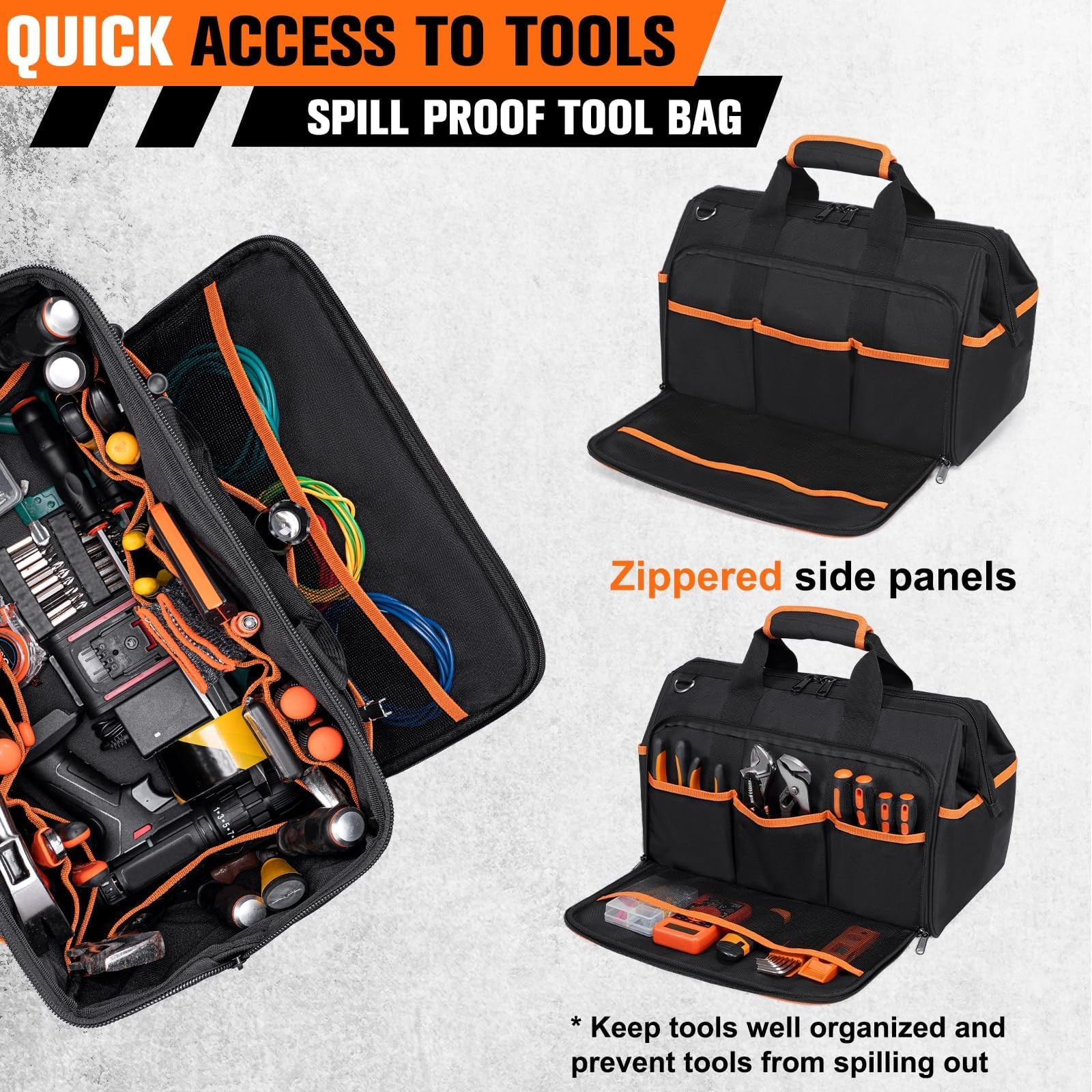 Heavy Duty Tool Bag 17.3-Inch, 26-Pocket Large Tool Bags for Men Women with