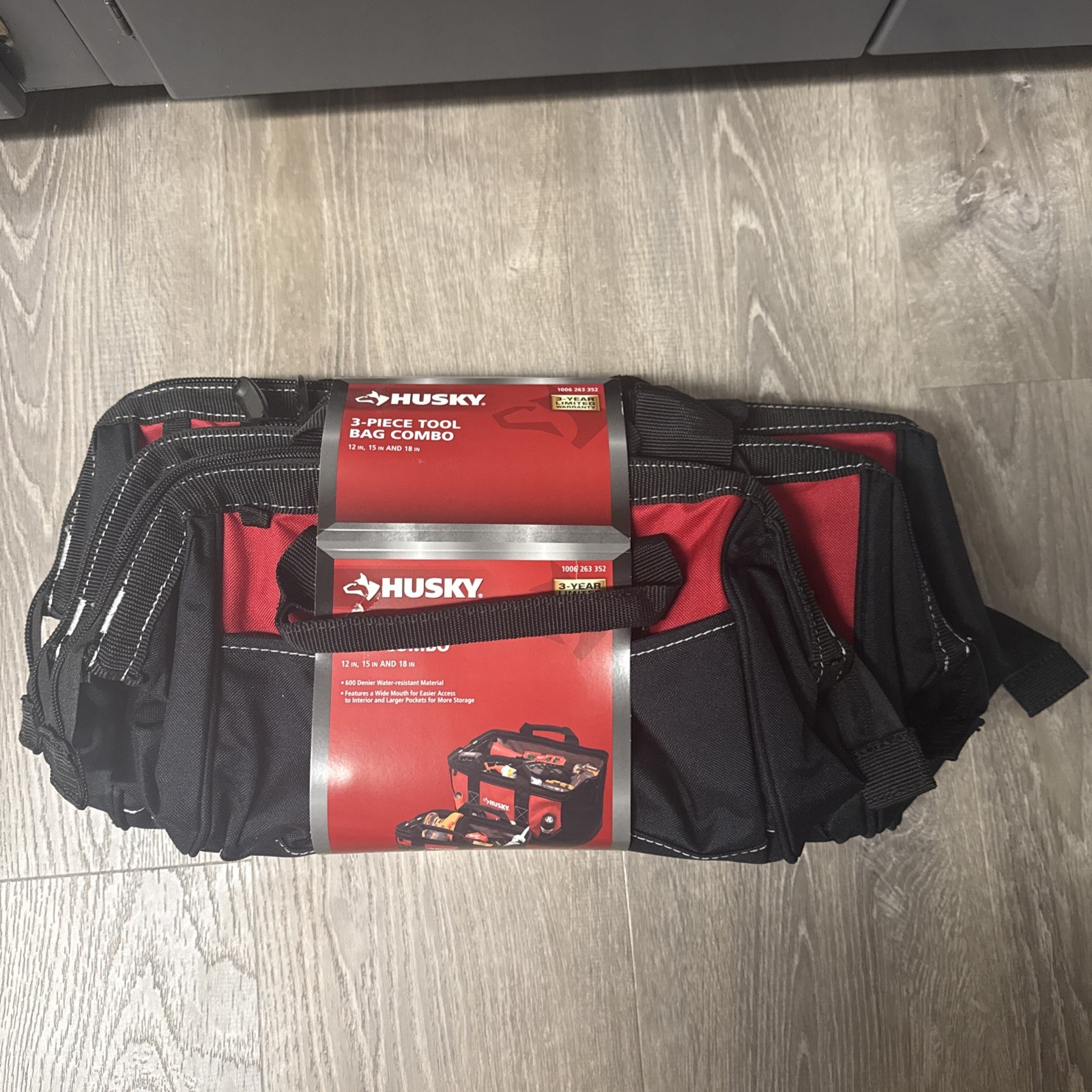 Husky 3-Piece 18 in. 15 in. 12 in. Tool Bag Combo with Water Resistant Fabric