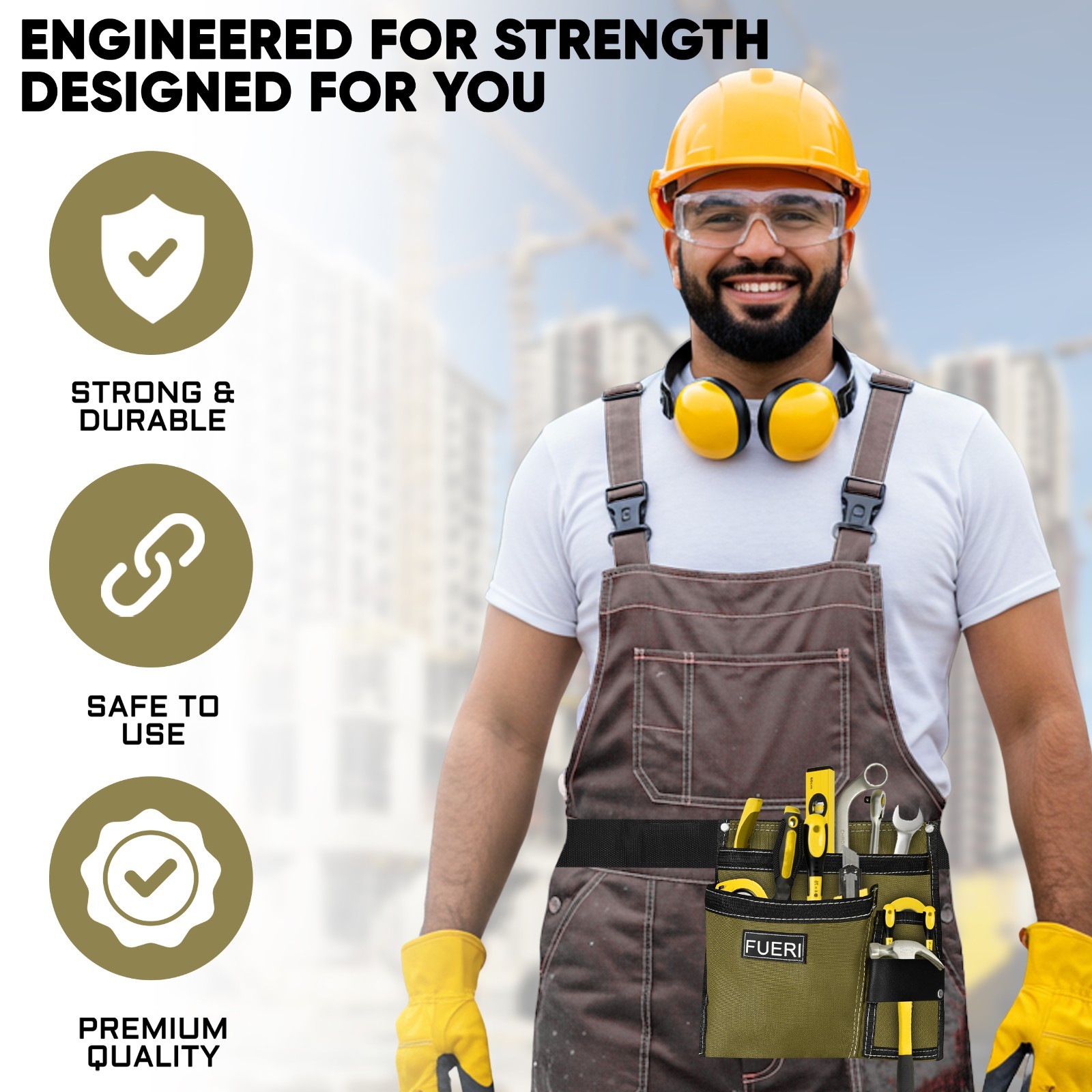 FUERI Tool Belt Bag Pouch Men Nylon Tools Belts Pouches for Construction