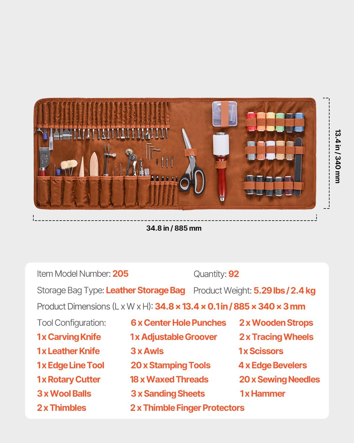 Leather Working Tools Kit, 92 PCS with Portable Leather Storage Bag, Engraving P