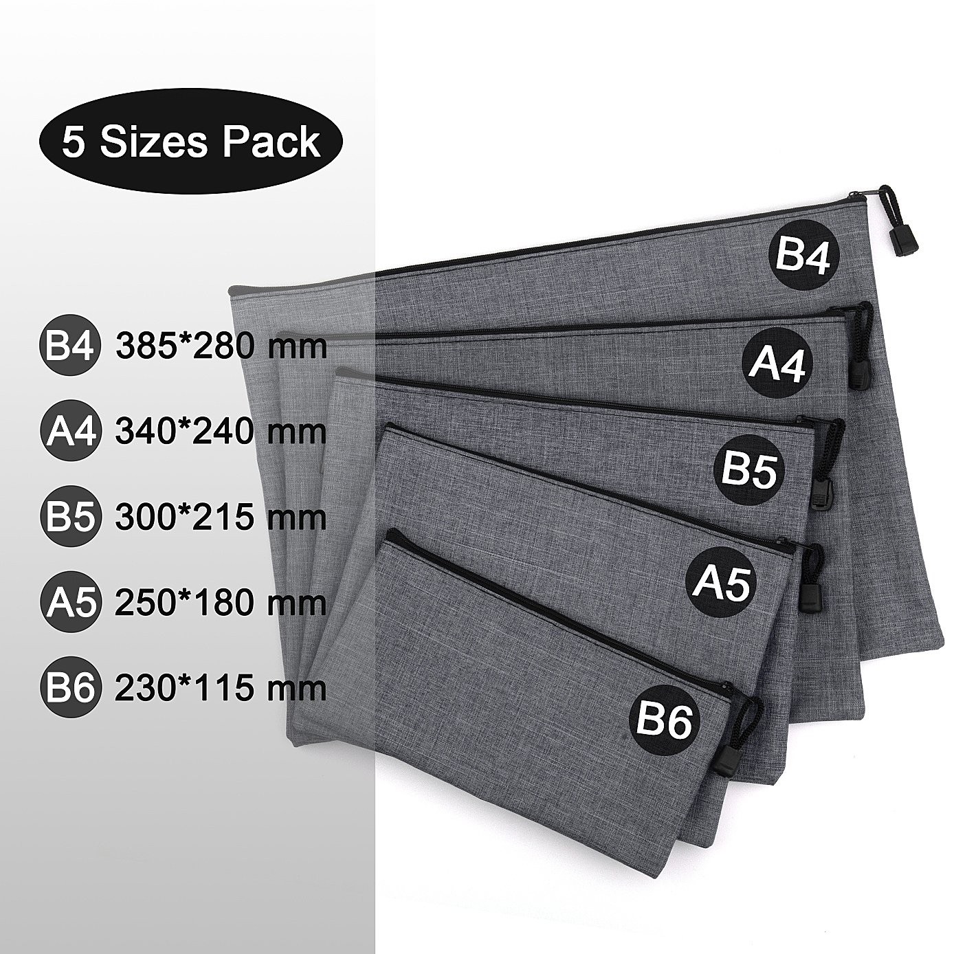 5 Pack Canvas Zipper Tool Bag Set – 5 Sizes B4 A4 B5 A5 B6, Heavy Duty Waterp…