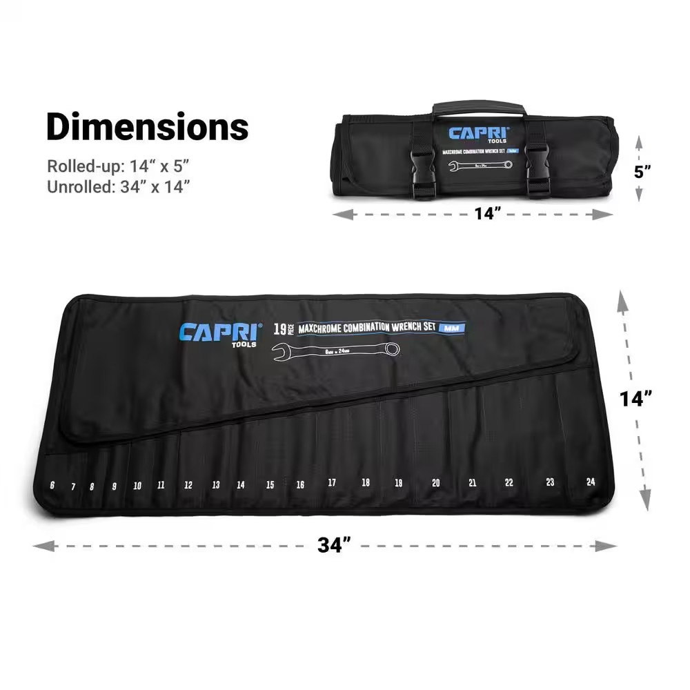 Capri Tools Wrench Roll Up Pouch, Metric, 19 Pockets Free Ship NEW