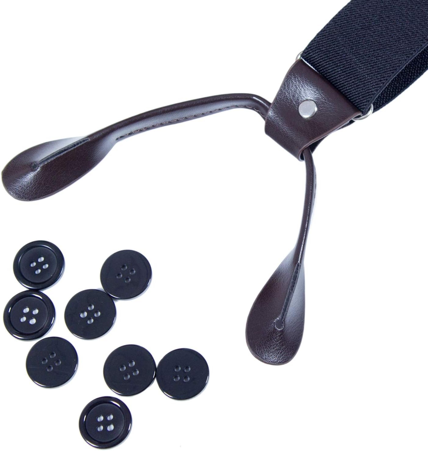 AWAYTR Mens Brown Button End Suspenders – Adjustable Elastic Y Shape Black