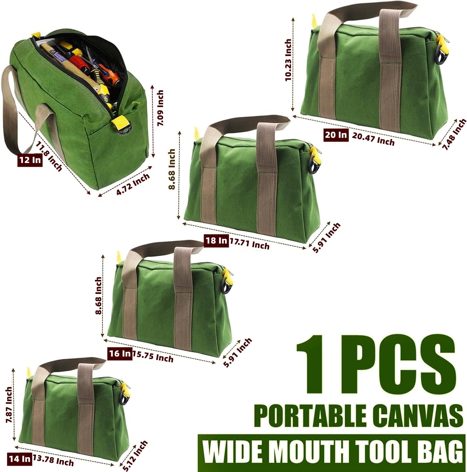 16 Inch Wide Mouth Tool Bag, Heavy Duty Canvas Tool Storage Bag, Large Capaci…