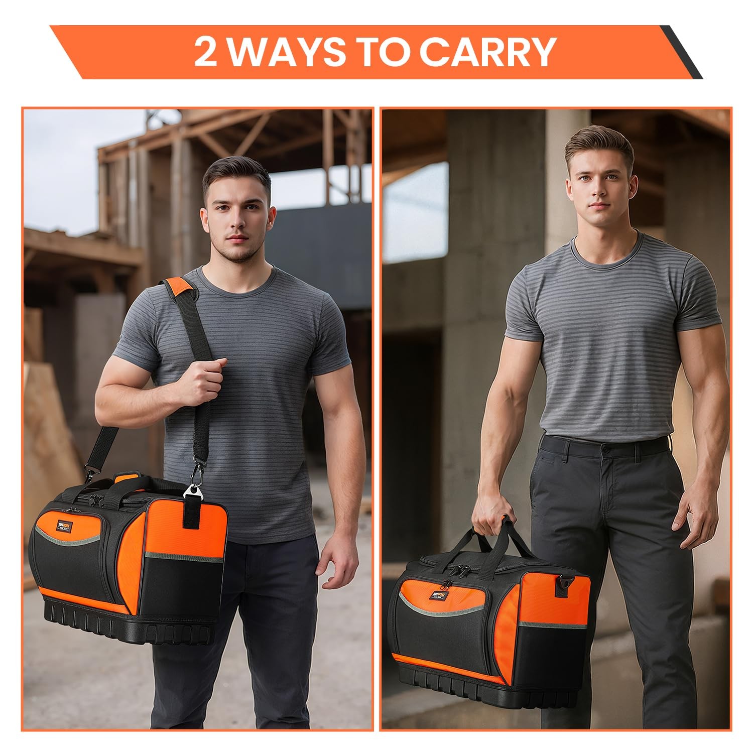 Black Orange Tool Bag Large Organizer 15.7×11.4×9.8 Inch Heavy Duty 600D Fabric