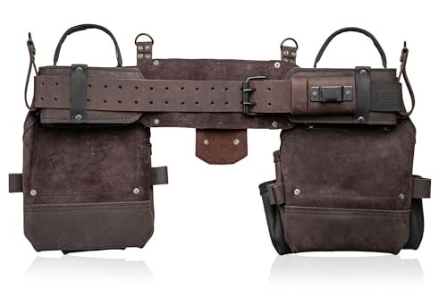 Heavy Duty Top Grain Leather Tool Belt 18 Pockets Hammer Holder Tape Clip