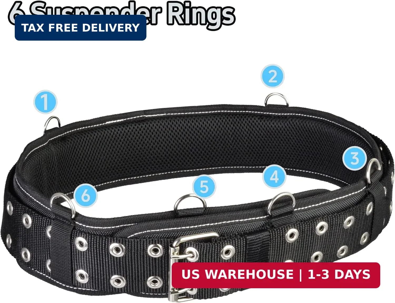 3-Inch Padded Tool Work Belt 1680D Ballistic Tool Belt with 6 Suspenders Ring |