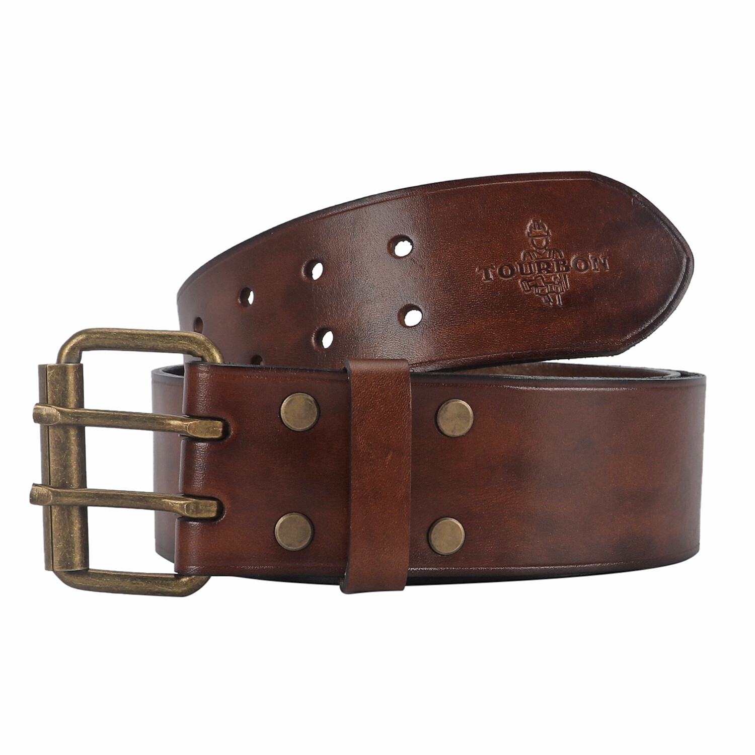 TOURBON Leather Tool Carrying Work Belt 2in Wide Rig Belt Double Roller Buckle