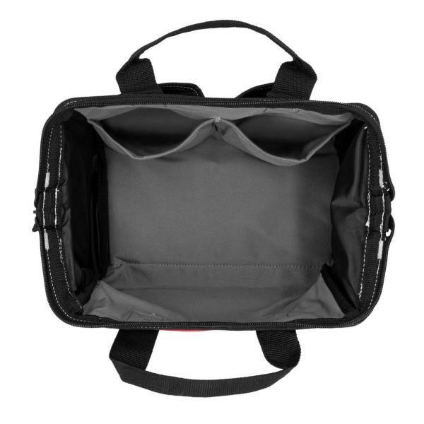 14 in. Zipper Top Rolling Water Resistant Tool Tote Bag, Telescoping Handle Red