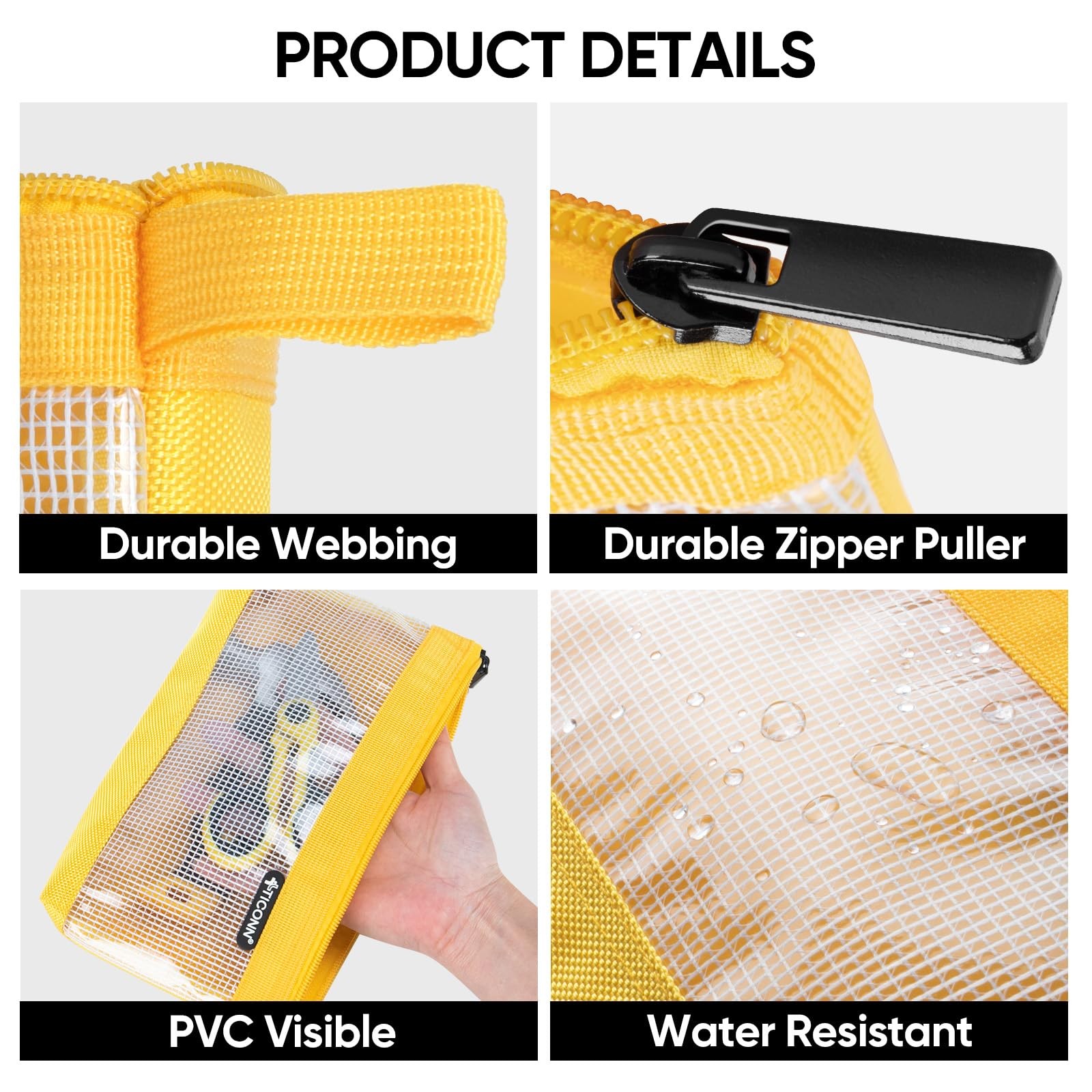 Tool Pouch 1680D Oxford Small Zipper Clear Utility Bag 3PK for Storage