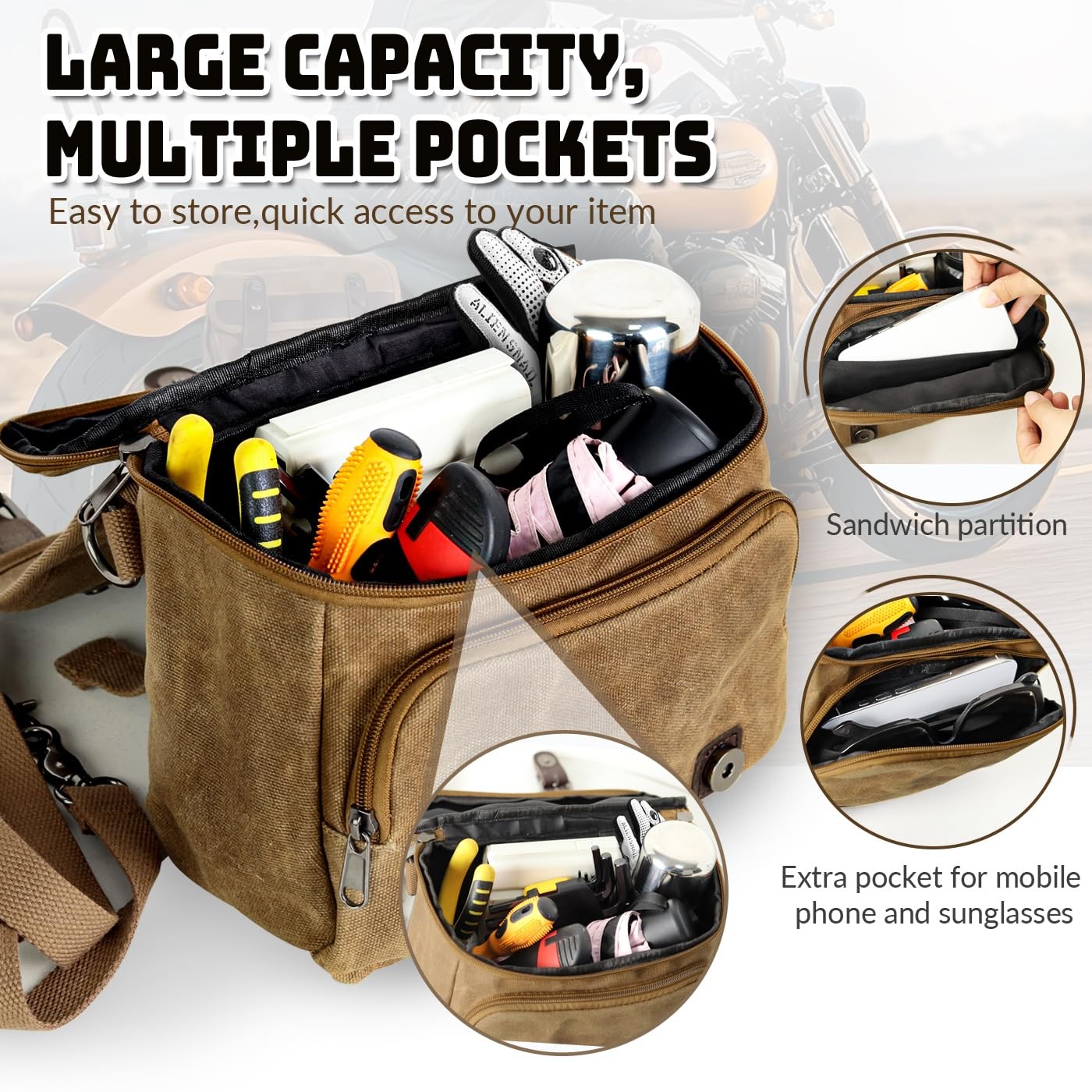 Motorcycle Bags Vintage Motorcycle Tool Bag Waterproof Messenger Bag Bike Tan…