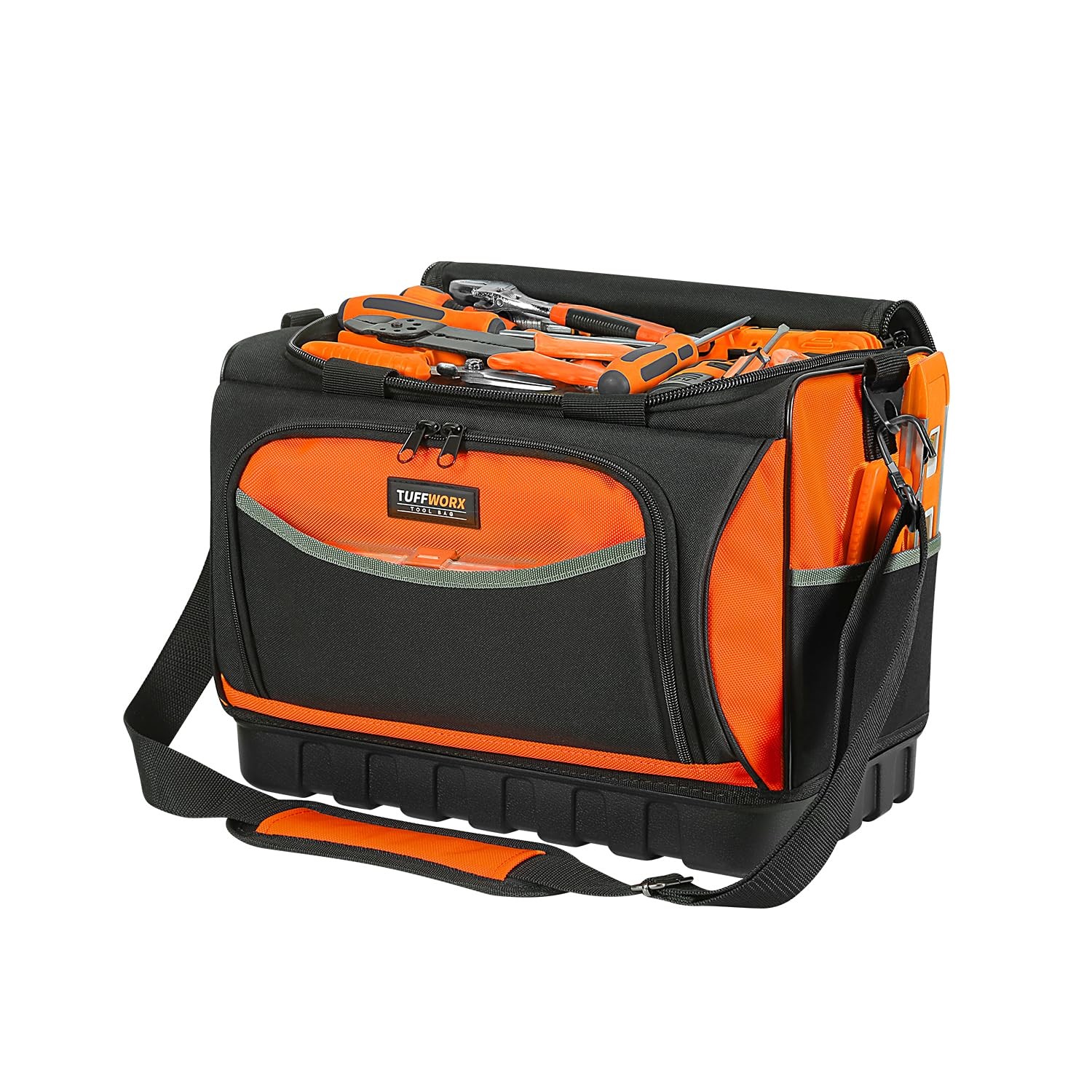 Black Orange Tool Bag Large Organizer 15.7×11.4×9.8 Inch Heavy Duty 600D Fabric