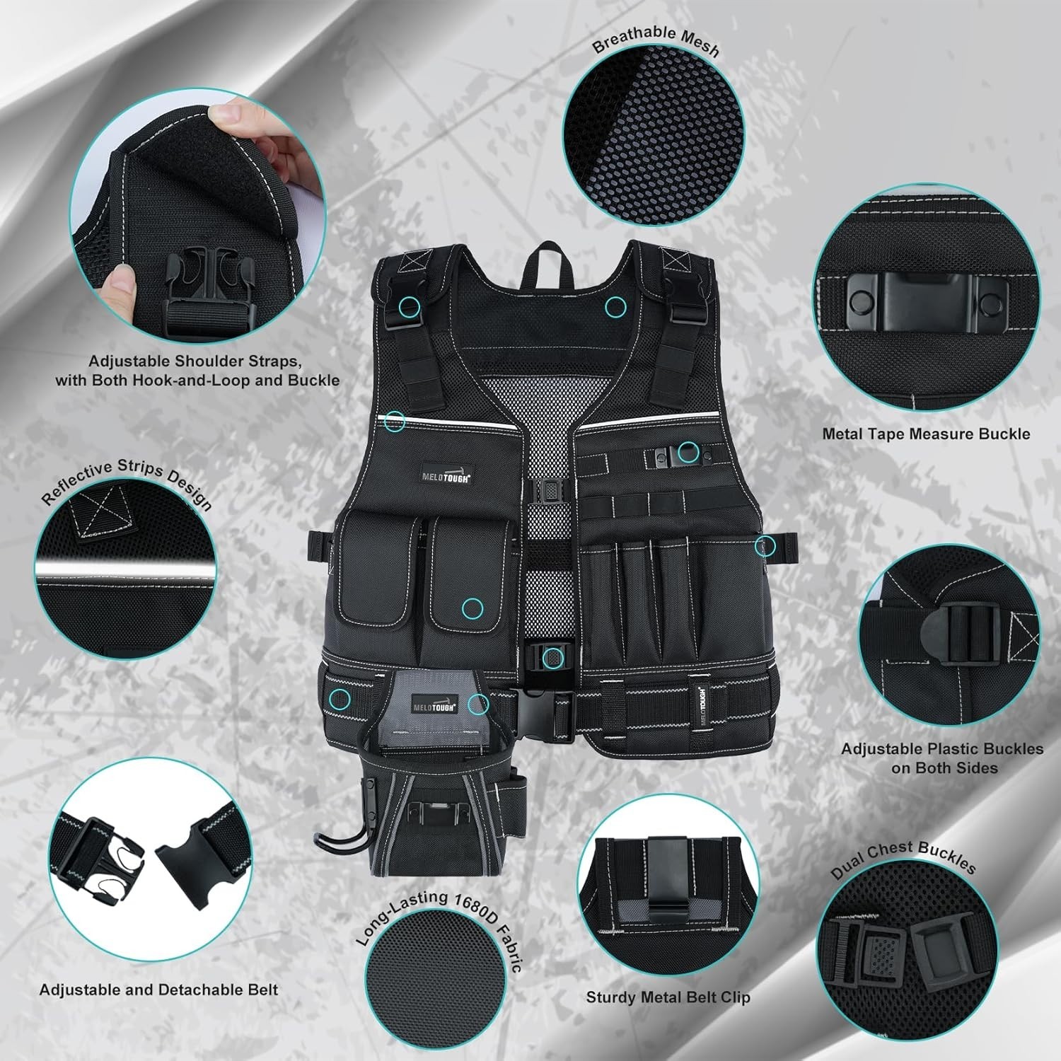 Tool Vest for Men with Pouches and Belt, Adjustable Multi-Pocket Safety Tool Ves