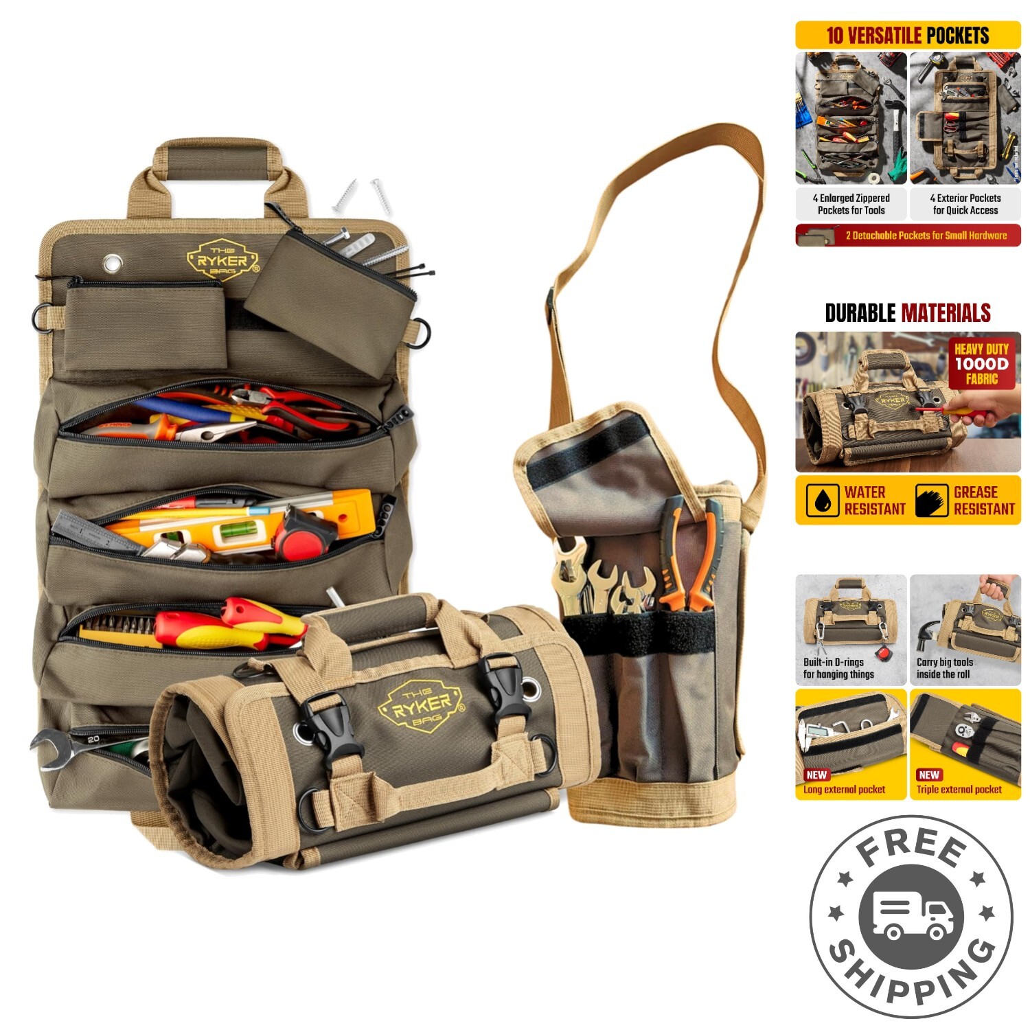 Compact Portable Tool Roll with Detachable Pouches – Ideal Father’s Day Gift