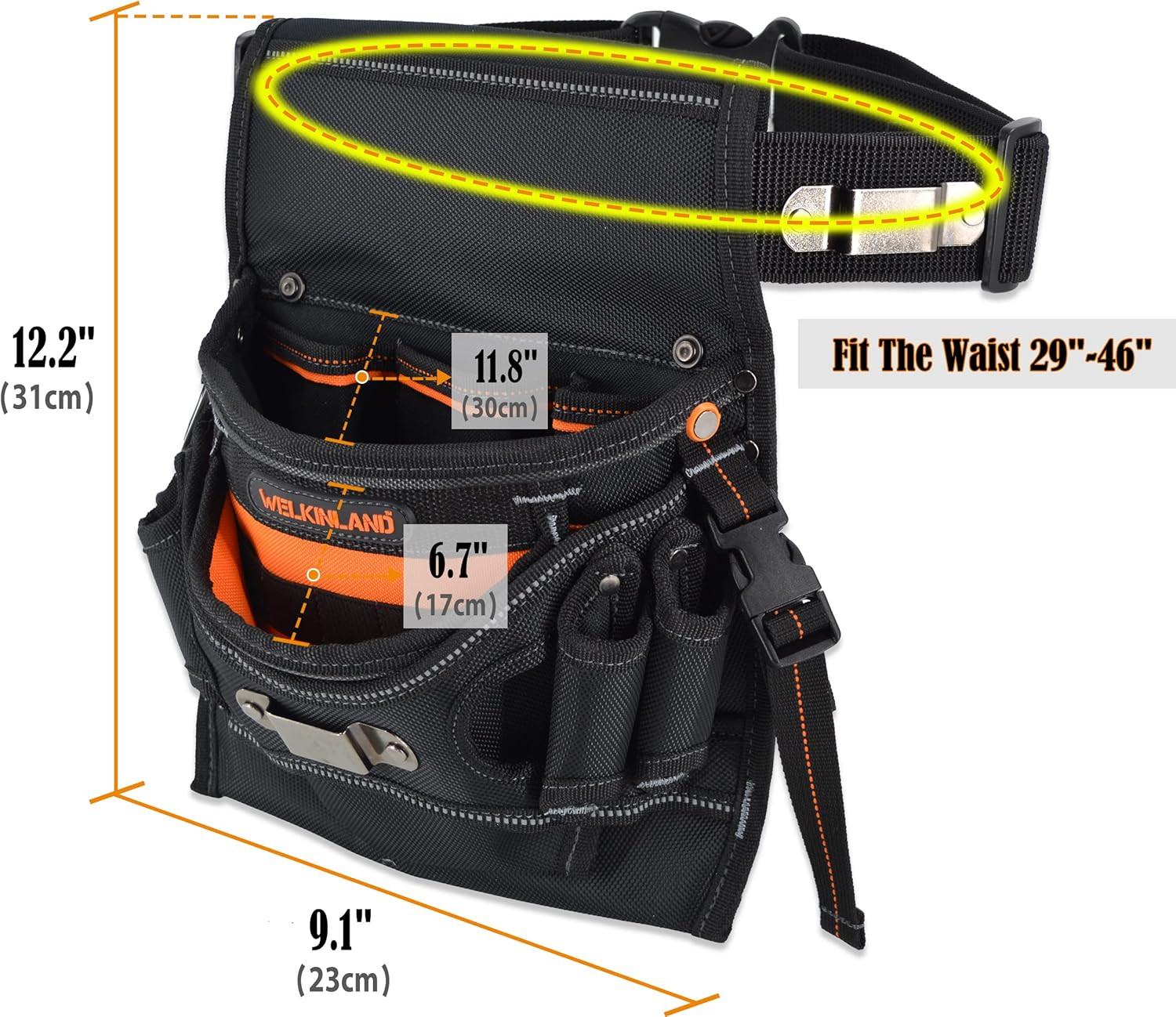 10-Pockets Electrician Tool Pouch with Belt Clip, Electricians Tool Pouches Bag,