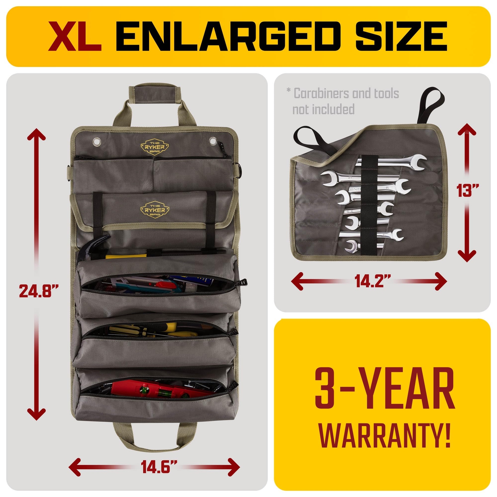 Pro Official Tool Roll Organizer “ 4 Detachable Tool Pouches + Wrench Organizer