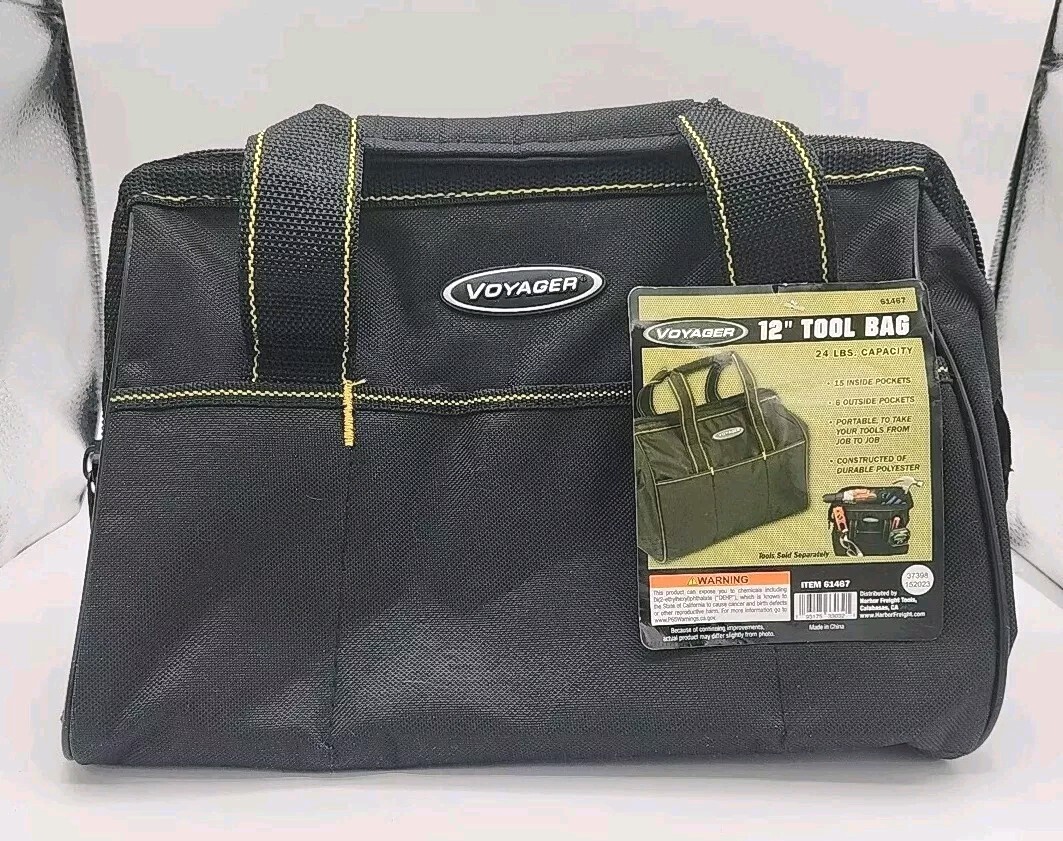 New Black Voyager 12″ Tote Tool Bag 24lbs Capacity 18 Pockets Carrying Bag