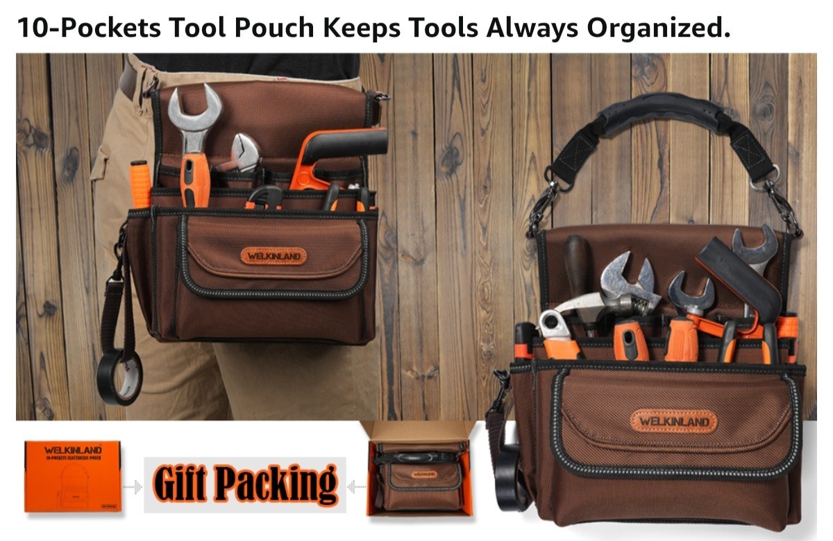 WELKINLAND 10-Pockets Electrician Pouch, Electrical Tool Belts, Heavy Duty – New