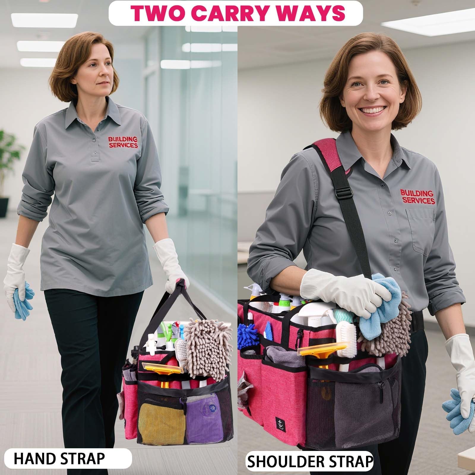 Timoxi Extra large Cleaning Caddy Bag Built-in 19» x 11» x 11», Pink