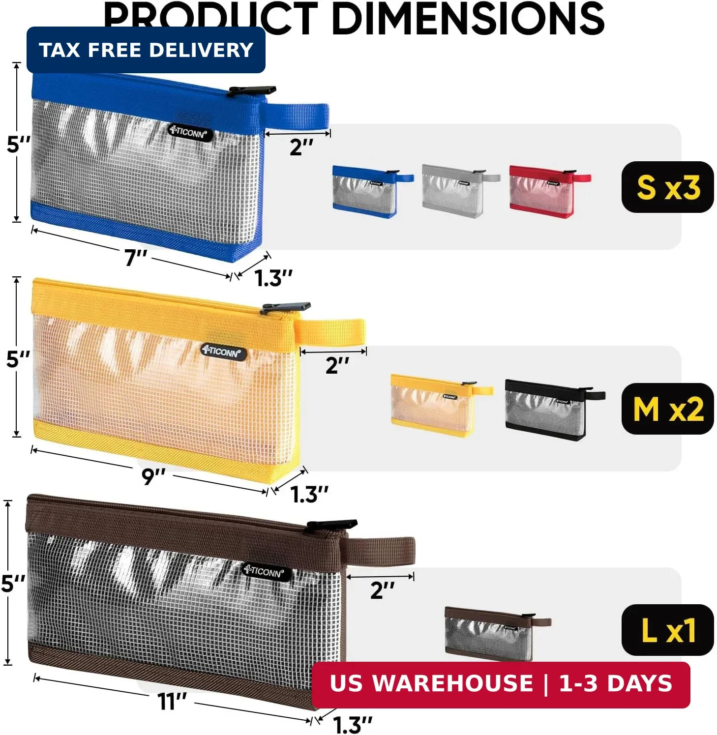TICONN Tool Pouch, 1680D Oxford Small Tool Bag, Tool Pouches with Zipper, Clear