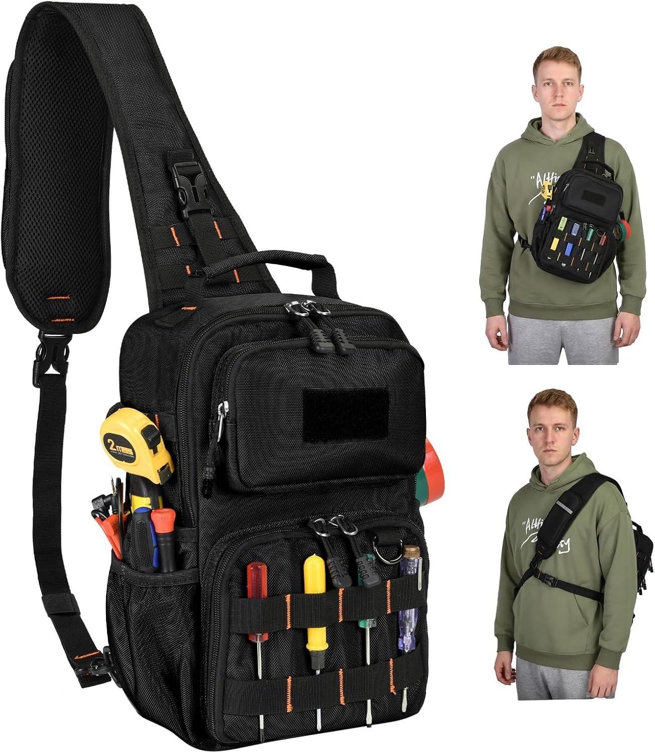 Tactical Electrician & HVAC Tool Chest Bag with 3-Point Harness, 15-Pocket 16…