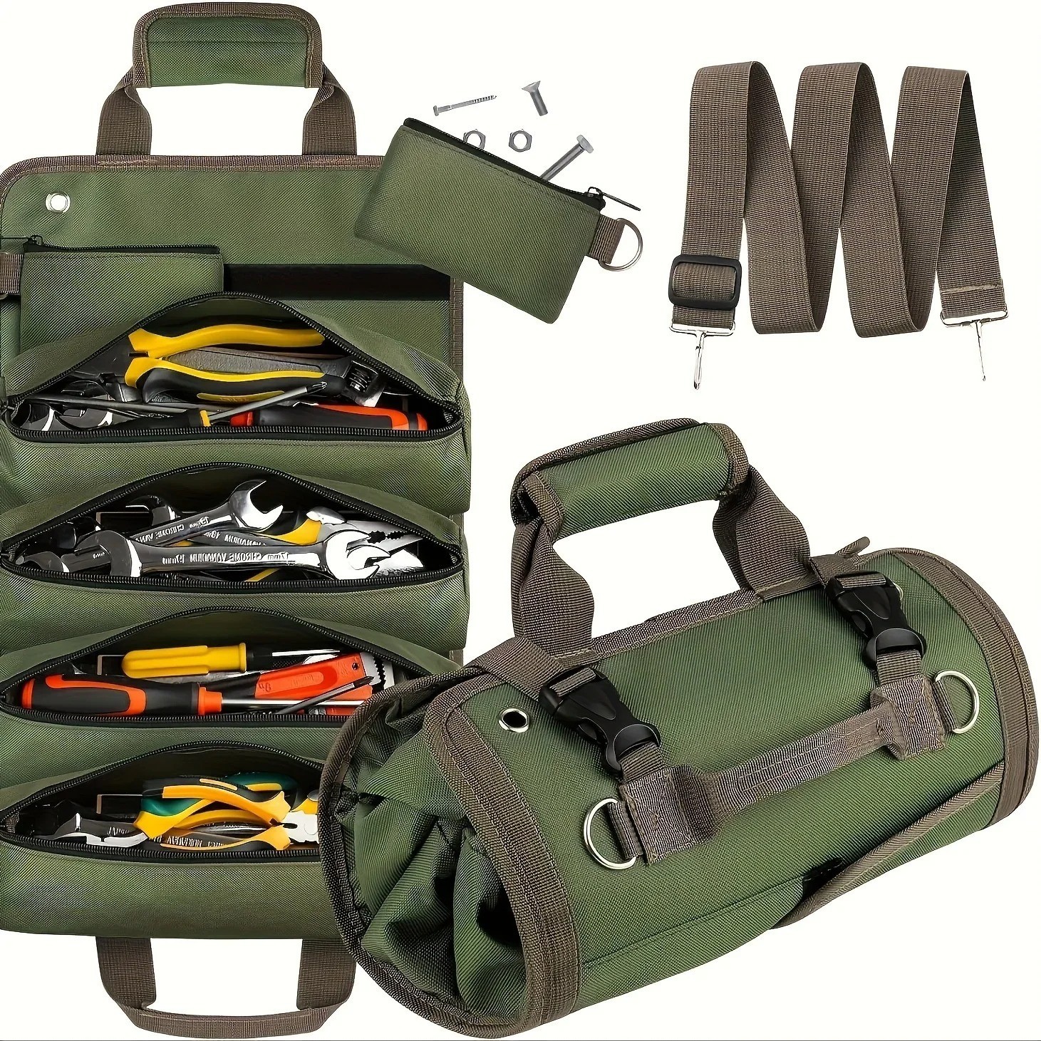 Heavy-Duty Roll-Up Tool Bag Oxford Fabric Organizer Mechanics Electrician