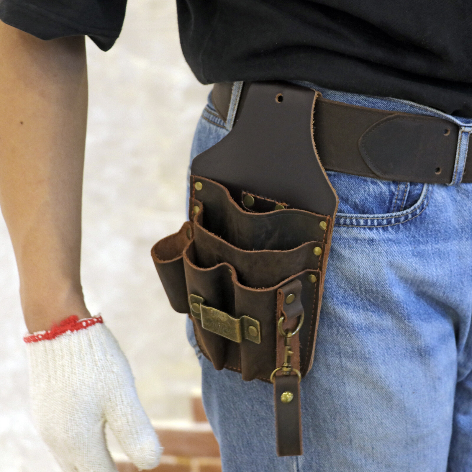 Tourbon Leather 5 in 1 Tool Holster Electric Tape Thong Carry Pouch Belt Holder