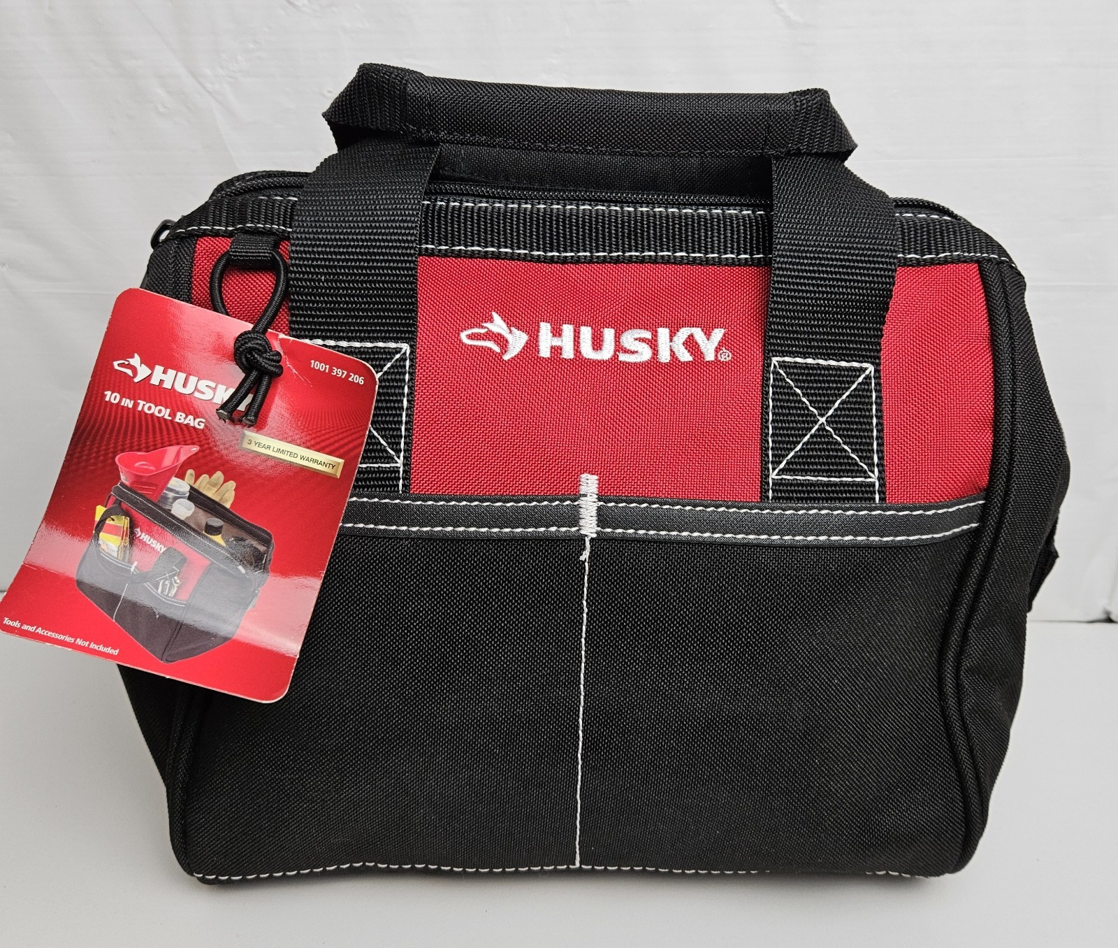 Husky Small Tool Storage Carry Bag Tote Zippered 10 inch Red Black Contractor