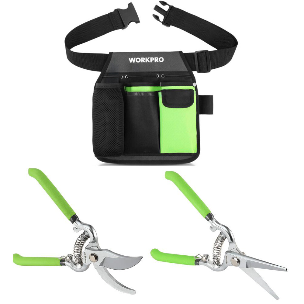WORKPRO Pruning Shears Set w/5-Pocket Waist Tool Belt 8″ Bypass & Straight Blade