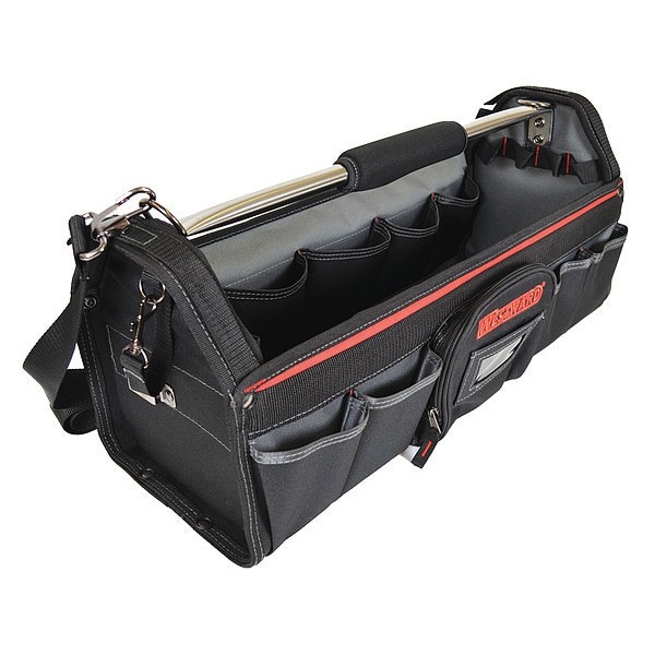 Westward 32Pj35 Tool Tote, Black, Polyester, 23 Pockets
