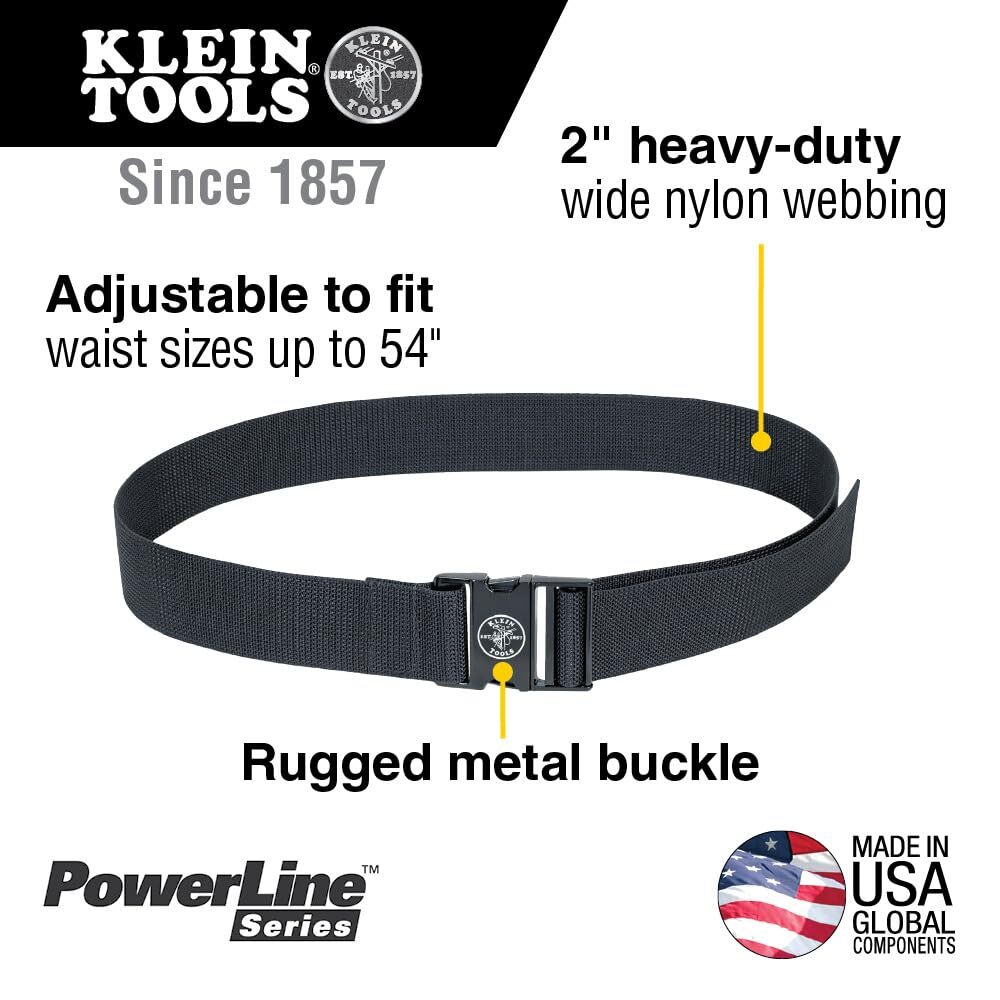Klein Tools Adjustable Tool Belt 52 Inches Heavy Duty Nylon Webbing Metal Buckle