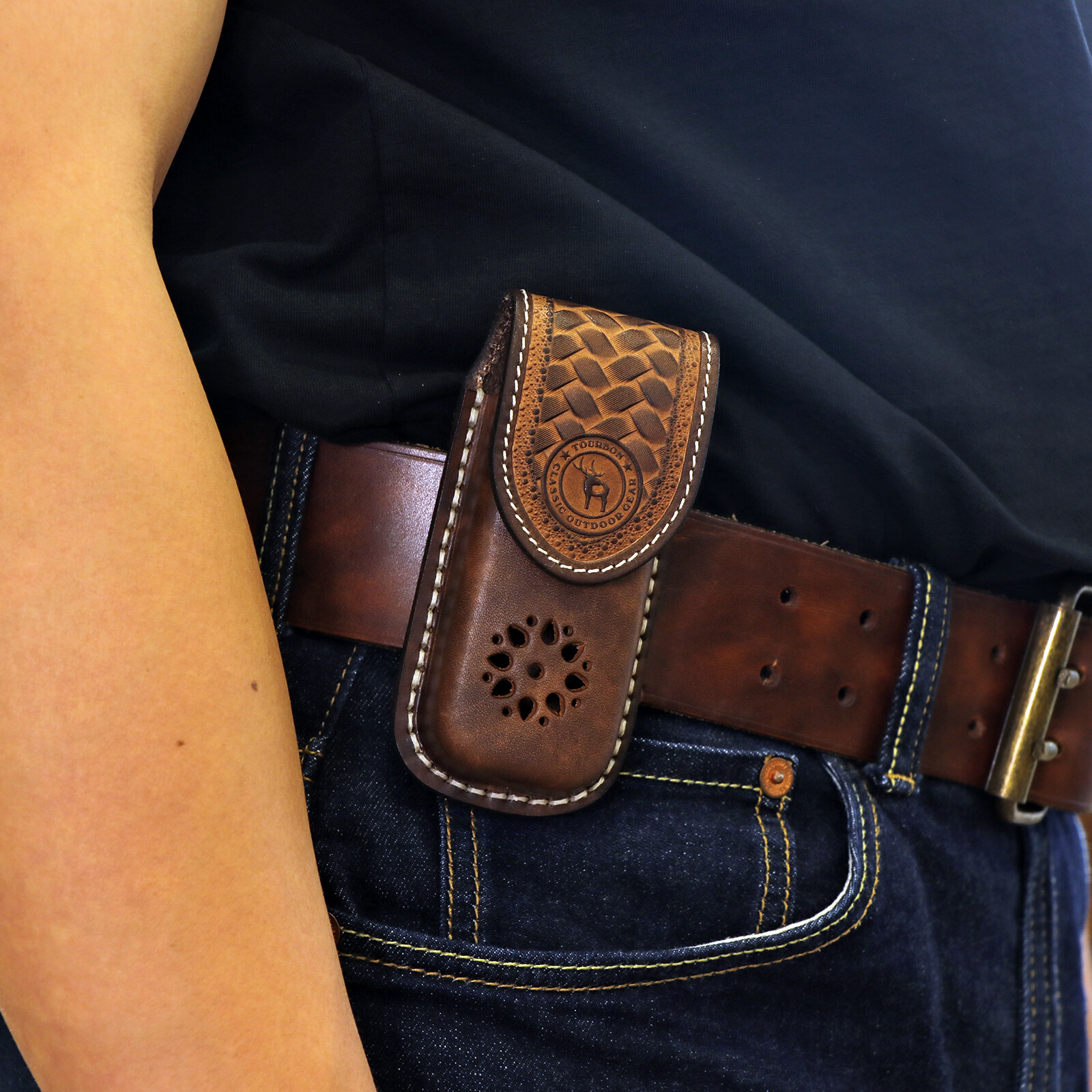 TOURBON Leather Pocket Knife Sheath Folding Knives Case Belt Pouch-Clearance