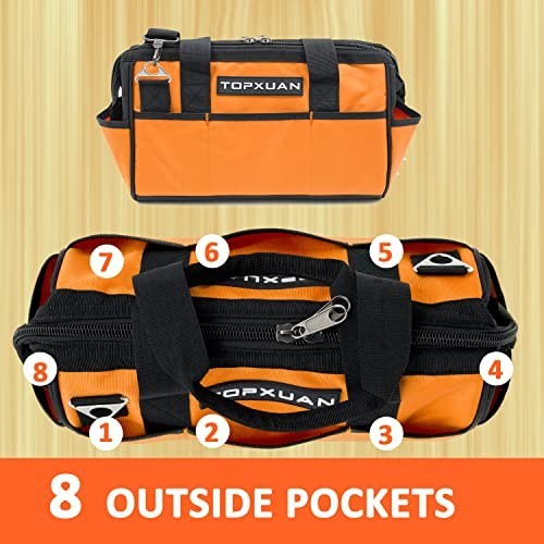 Heavy Duty 16″ Waterproof Tool Bag – Wide Mouth Organizer, 18 Pockets, Shoulder