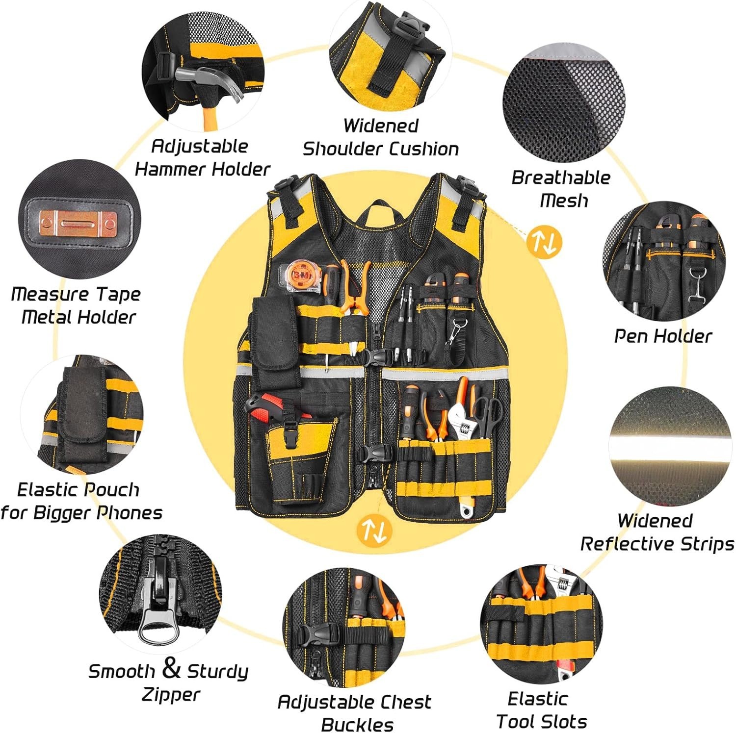 Electrician Tool Vest with Thick Sponge Support – Lightweight & Comfortable Fit