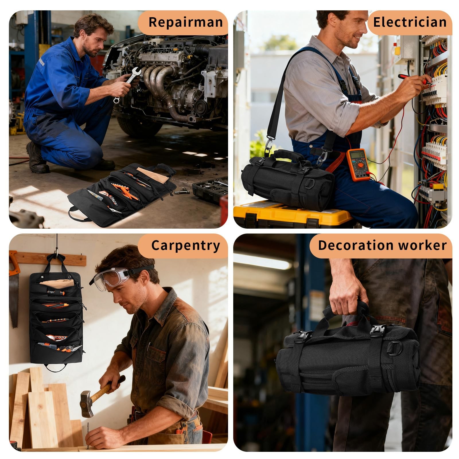Roll Up Tool Kit Portable Large Capacity Storage Organizer Carrying Pouch Bag