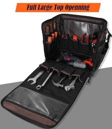 WELKINLAND 54-Pocket Electrician Tool Bag Waterproof Waxed Canvas Hard Bottom