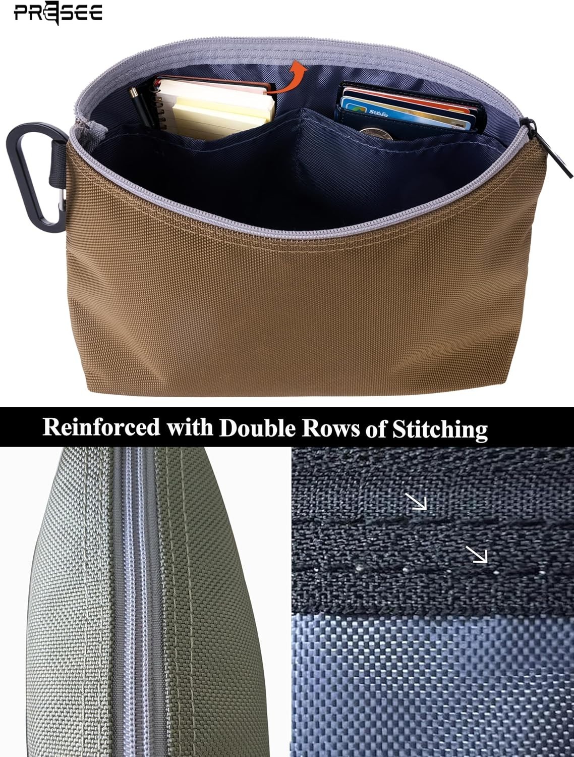 11″ Heavy Duty Tool Bag Organizer in Waterproof Nylon with Easy-Carry Carabiner