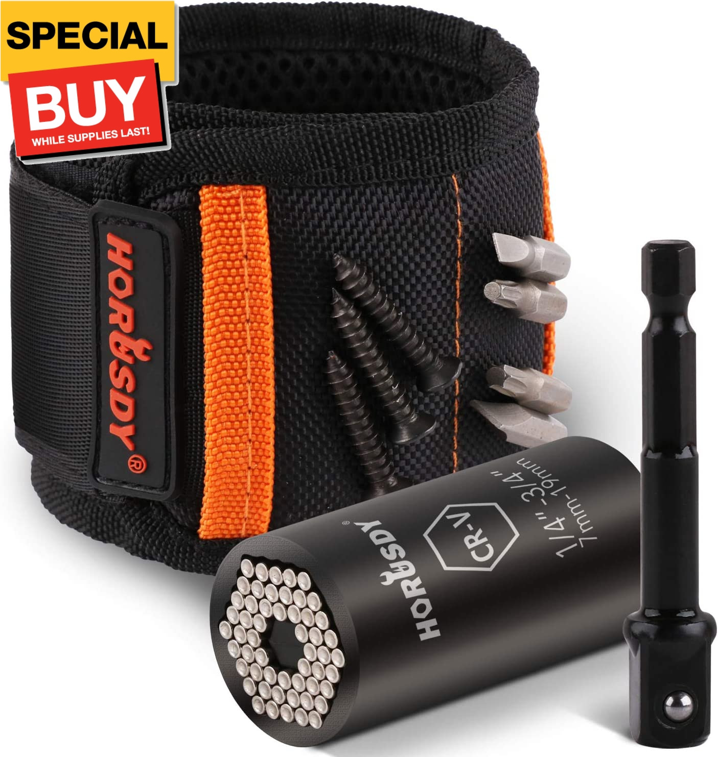 Magnetic Wristband & Universal Socket Grip (7-19mm), Tools Gifts for Dad with St