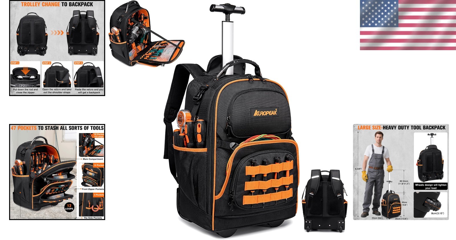 Heavy-Duty Rolling Tool Bag with 47 Pockets – Ideal for Electricians & Mechanics